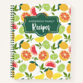 ホワイトシトラスレモンオレンジパターンファミリーレシピ ノートブック (正面)