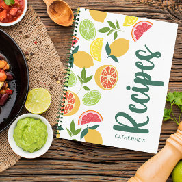 ホワイトシトラスレモンオレンジパターン名レシピ ノートブック