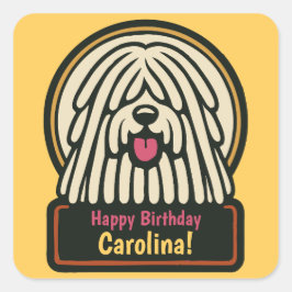 ホワイトシャギー犬の誕生日パーティー スクエアシール