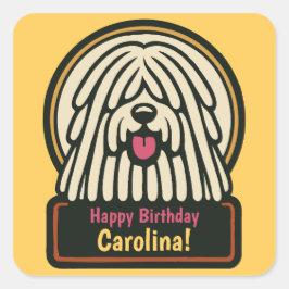 ホワイトシャギー犬の誕生日パーティー スクエアシール