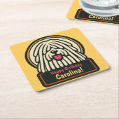 ホワイトシャギー犬の誕生日パーティー スクエアペーパーコースター (アングル)