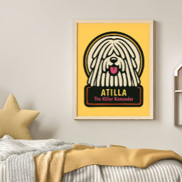 ホワイトシャギー犬の誕生日パーティー ポスター