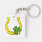 ホワイトシャムロック付きラッキーゴールデンホースシュー キーホルダー (裏面)