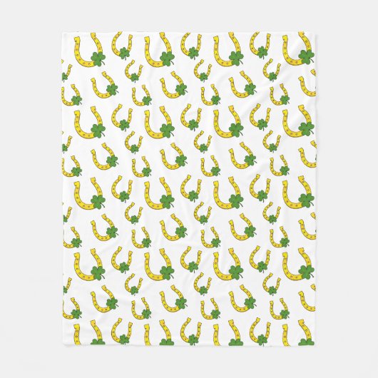 ホワイトシャムロック付きラッキーゴールデンホースシュー フリースブランケット (正面)