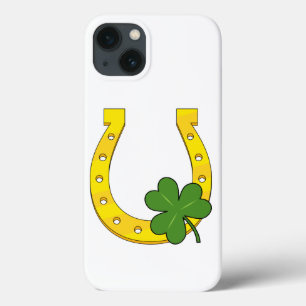 ホワイトシャムロック付きラッキーゴールデンホースシュー iPhone 13ケース