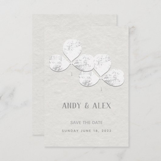 ホワイトシャムロック結婚式の日付カードを保存 セーブザデート (正面/裏面)