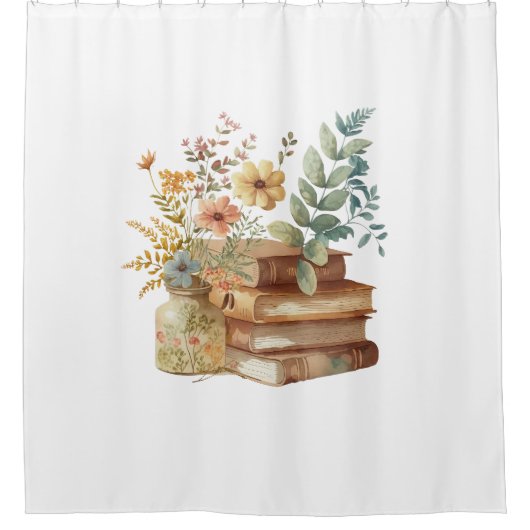 ホワイトシャワーカーテン |水彩 |ブックの愛好家 シャワーカーテン (正面)