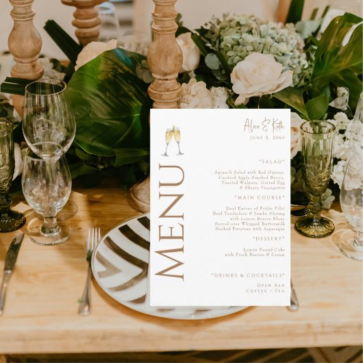 ホワイトシャンパントースト金ゴールド文字婚約パーティ メニュー