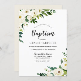 ホワイトシャンパンフラワーズエレガントバプテスマ 招待状