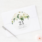 ホワイトシャンパンフラワーズ21歳の誕生日パーティー ラウンドシール (封筒)