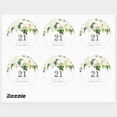 ホワイトシャンパンフラワーズ21歳の誕生日パーティー ラウンドシール (シート)