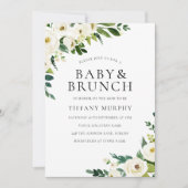 ホワイトシャンパンフラワーベビーエレガントシャワーブランチ 招待状 (正面)