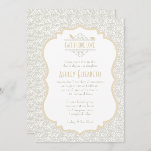 ホワイトシャンパンレースファースト招待状 招待状 (正面/裏面)