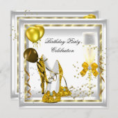 ホワイトシャンパン金ゴールドグリッターヒールズバースデーパーティー 招待状 (正面/裏面)