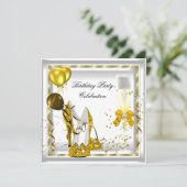 ホワイトシャンパン金ゴールドグリッターヒールズバースデーパーティー 招待状 (スタンド正面)