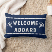 ホワイトシャークに乗ったWelocmeがブルー ランバークッション (ブランケット)