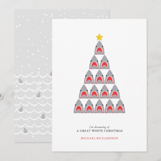 ホワイトシャークのクリスマス フラット ホリデー カード (正面/裏面)