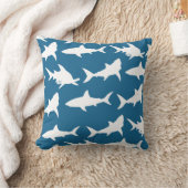 ホワイトシャークモダンシルエット&海ブルー クッション (ブランケット)