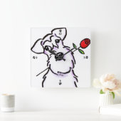 ホワイトシュナウザースイートアートバラ スクエア壁時計 (ホーム)