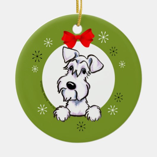 ホワイトシュナウザーナチュラルイヤーズクラシッククリスマス セラミックオーナメント (正面)