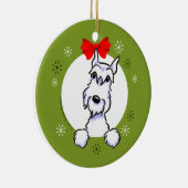 ホワイトシュナウツァー切り抜き耳クリスマスクラシック セラミックオーナメント (右)
