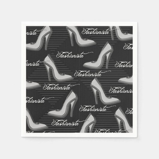 ホワイトシューズファッショニスタパターンナプキンス スタンダードカクテルナプキン (正面)