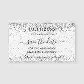 ホワイトシルバーのグリッター結婚式は日付磁石を保存 (正面)