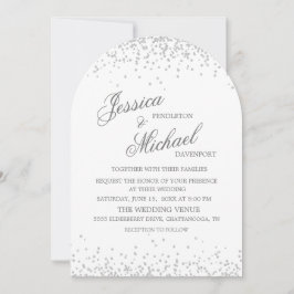 ホワイトシルバーエレガントグリッタースクリプトアー結婚チ 招待状