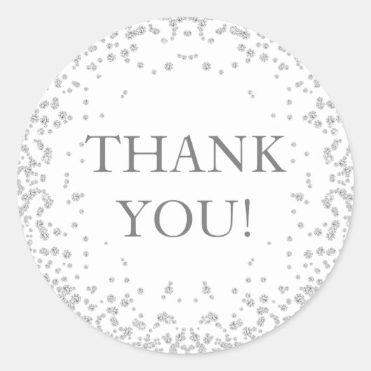 ホワイトシルバーエレガントダイヤモンドグリッターありがとう ラウンドシール (正面)