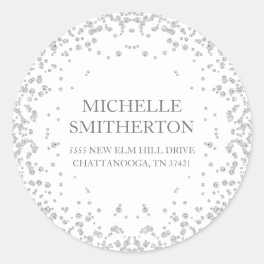 ホワイトシルバーエレガントダイヤモンドグリッターアドレス ラウンドシール (正面)