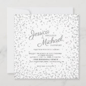 ホワイトシルバーエレガントダイヤモンドグリッター結婚ズ 招待状 (正面)