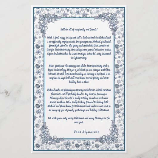 ホワイトシルバークリスマスファミリーニュースレターあなたのテキスト 便箋 (正面)