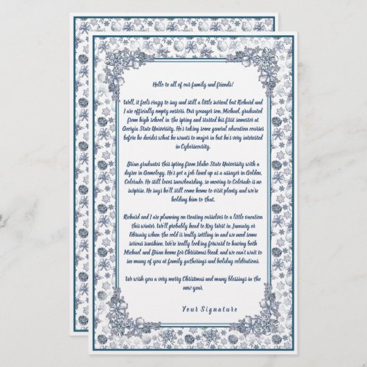 ホワイトシルバークリスマスファミリーニュースレターあなたのテキスト 便箋 (正面/裏面)