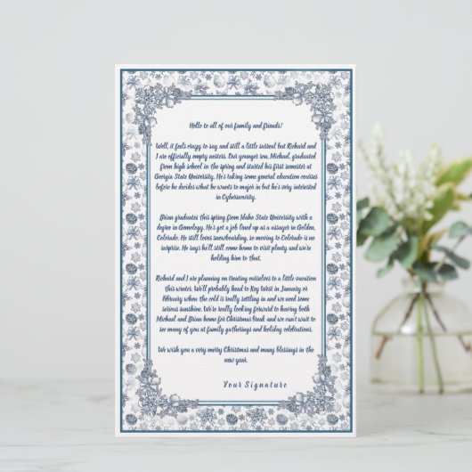 ホワイトシルバークリスマスファミリーニュースレターあなたのテキスト 便箋 (スタンド正面)