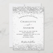 ホワイトシルバーグリッターエレガントな結婚式 招待状 (正面)