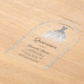 ホワイトシルバーグリッタードレスキンセアニラパーティー アクリル招待状 (レイダウン)