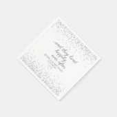 ホワイトシルバーグリッターハッピーエバ結婚ーズ スタンダードカクテルナプキン (角)