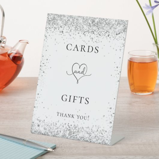 ホワイトシルバーグリッター結婚のゲストカードギフト 台座サイン (インサイチュ)