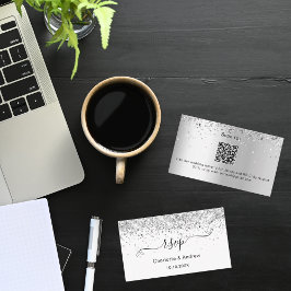 ホワイトシルバーグリッター結婚ズのウェブサイトRSVP QRコード エンクロージャーカード
