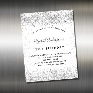 ホワイトシルバーグリッター誕生日の招待マグネット