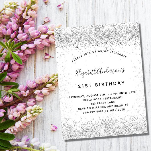 ホワイトシルバーグリッター豪華ラグジュアリー誕生日 招待状