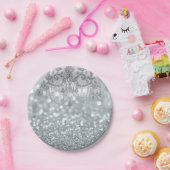 ホワイトシルバーグリッター《写真》ぼけ味グラムシャンデリアスパークル ペーパープレート (パーティー)