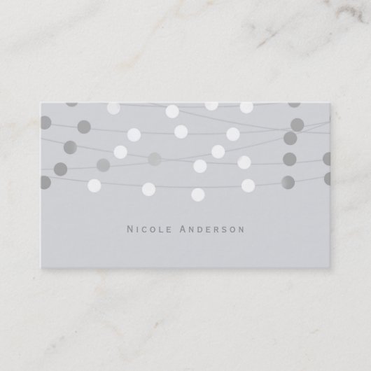 ホワイトシルバーグレーストリングライツモダンシックなガラス 名刺 (正面)