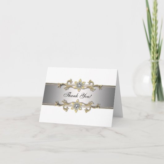 ホワイトシルバーゴールドジュエルゴールド感謝カード サンキューカード (正面)