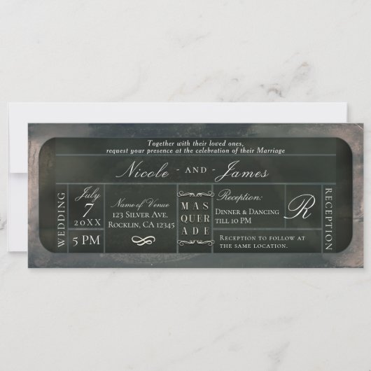 ホワイトシルバースパークルグリッターVIPチケットウェディング 招待状 (正面)