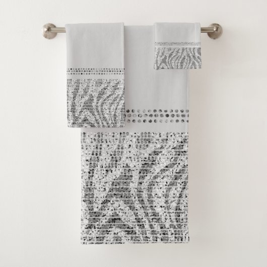 ホワイトシルバーゼブラワイルドアニマルプリントエキゾチック釉薬 バスタオルセット (インサイチュ)