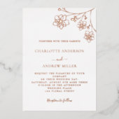 ホワイトシルバーバラ金ゴールドフローラエレガントな結婚式 箔招待状 (正面)