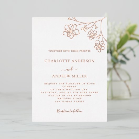 ホワイトシルバーバラ金ゴールドフローラエレガントな結婚式 箔招待状 (立ち正面)