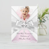 ホワイトシルバーピンク写真第1聖餐式 招待状 (スタンド正面)