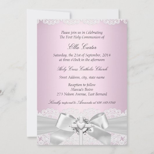 ホワイトシルバーピンク写真第1聖餐式 招待状 (裏面)